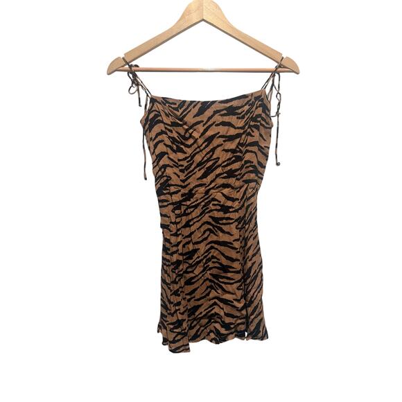 Reformation Dresses & Skirts - Reformation Tiger Print Mini Dress Tie-Strap Slip Style Size 4